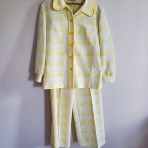 Add'ems Vintage 70s Button down Womens Large Yellow Long Sleeve Jacket and Pants